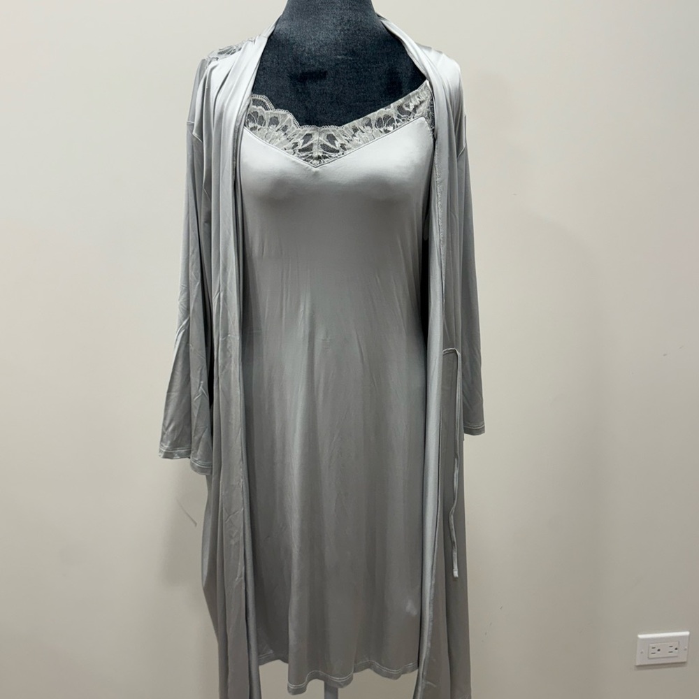 NWT! Hanro Mae Kimono Silver Grey Women's Robe - Picture 3 of 5